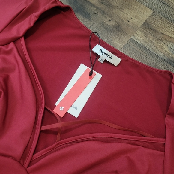 Popilush Women's Longsleeve Maroon Shapewear Tummy Control Bodysuit Size XXL - Picture 8 of 11